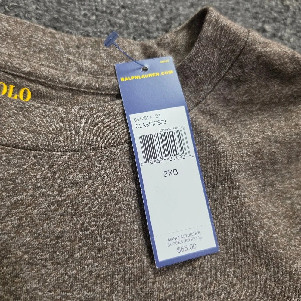 Polo Ralph Lauren Pocket T-Shirt Mens 2XB Brown Heather Long Sleeve Logo New